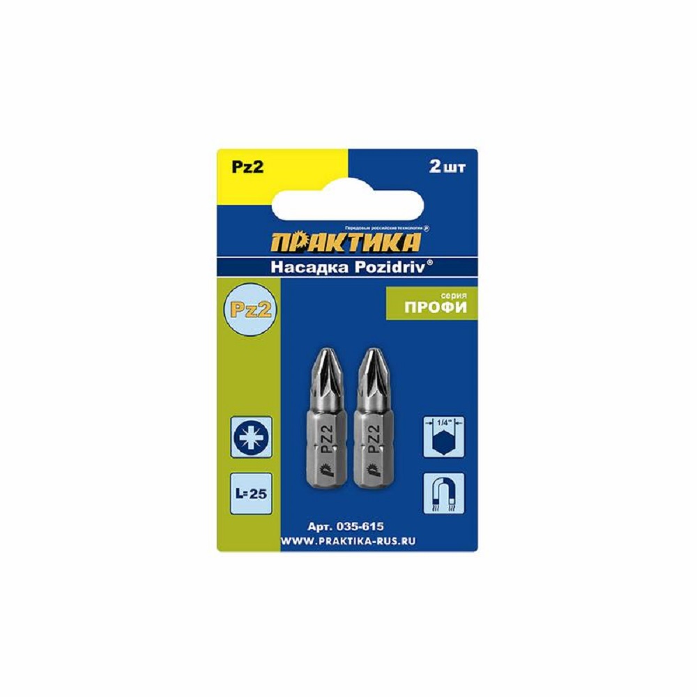 фото Бита отверточная "Профи" PZ-2 х 25мм ( 2 шт), блистер Практика