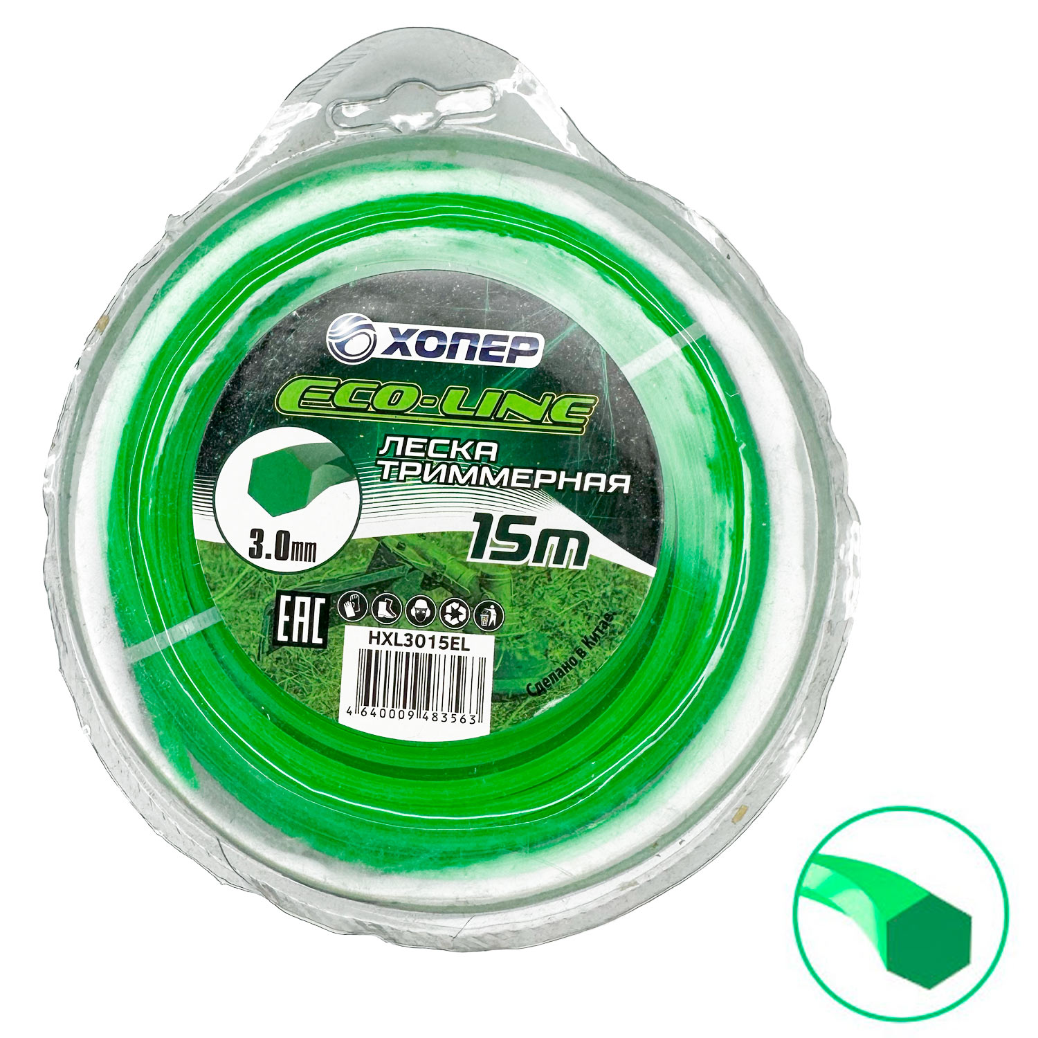 фото Леска ECO-LINE 3,0 мм х 15м шестигранник, блистер Хопер
