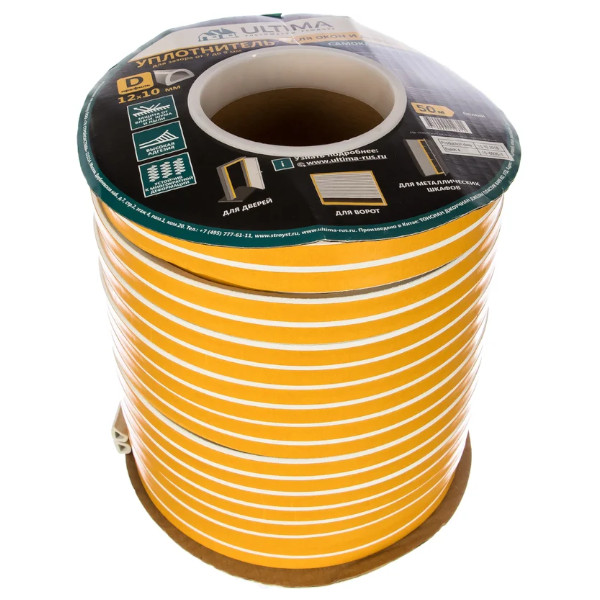 фото Уплотнитель самоклеящийся для окон профиль D 50м 12х10 белый Ultima