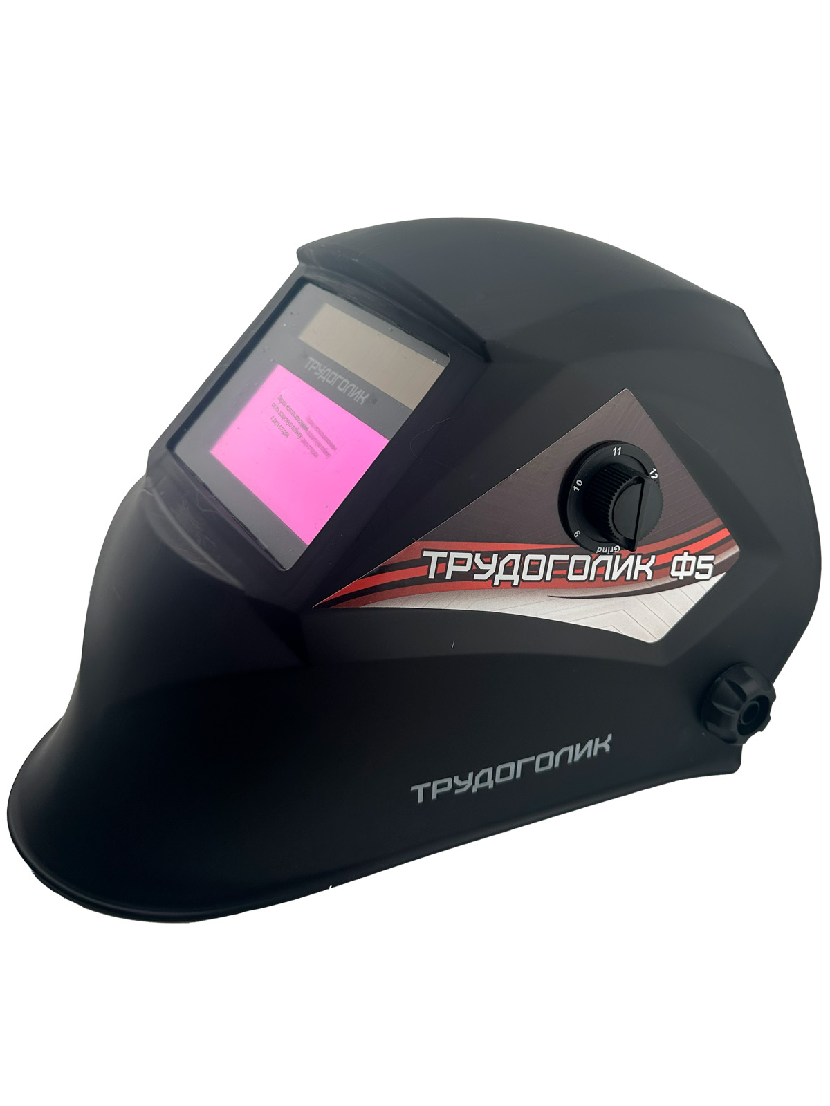 фото Маска сварщика Ф5 хамелеон 93х43 черная фильтр DIN 4/9-13 без коробки с внешней регулировкой Трудоголик