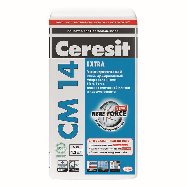 фото: Клей для плитки для внутренних и наружных работ cm14 5кг фольга Ceresit